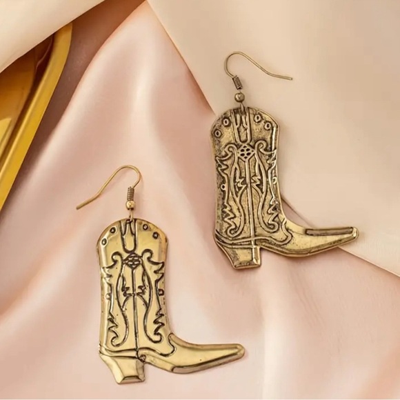 Gold Cowboy Boot Drop Earrings - Picture 5 of 7